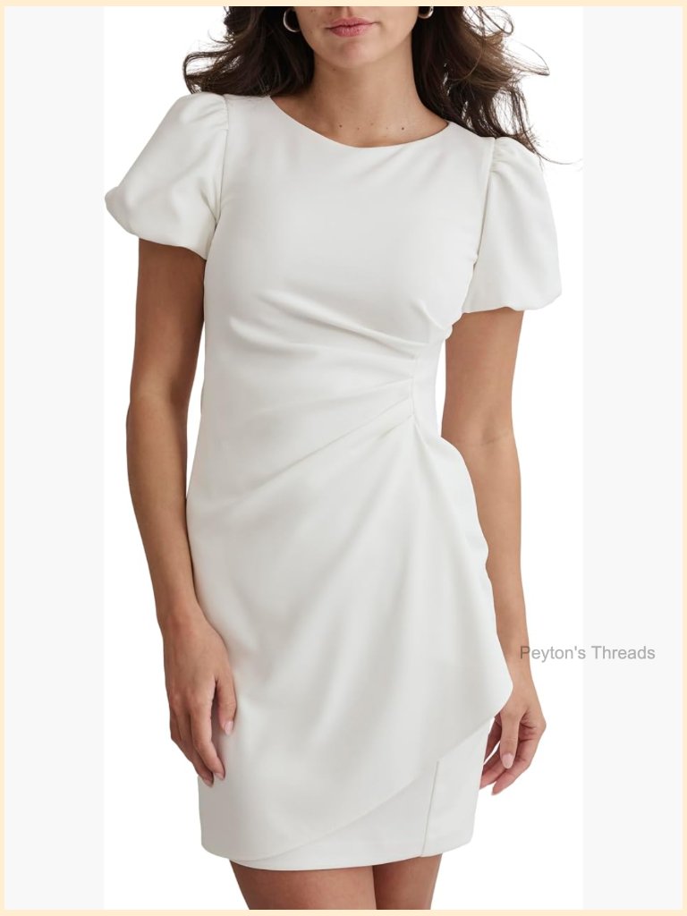 Polyester Spandex Sheath Midi Dress With Flutter Sleeve